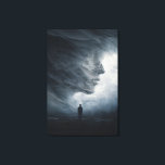 Silhouette Before Colossal Mist Face Canvas Print<br><div class="desc">A lone suited figure stands at the threshold of an enormous, vaporous void shaped like a gigantic human profile in profile. Thick, slow-moving mist in silver-gray and pale blue coils upward to suggest forehead, closed eye, nose, and lips on an impossible scale, while cold diffused light makes every curling tendril...</div>