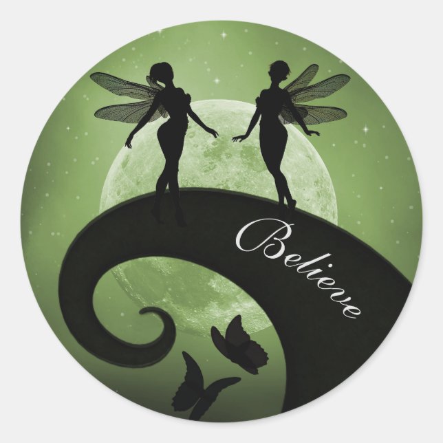 Silhouette Believe fairy sisters moon stickers (Front)