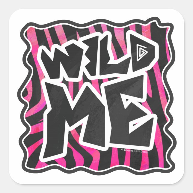 Silhouette Black and Hot Pink Zebra Square Sticker (Front)
