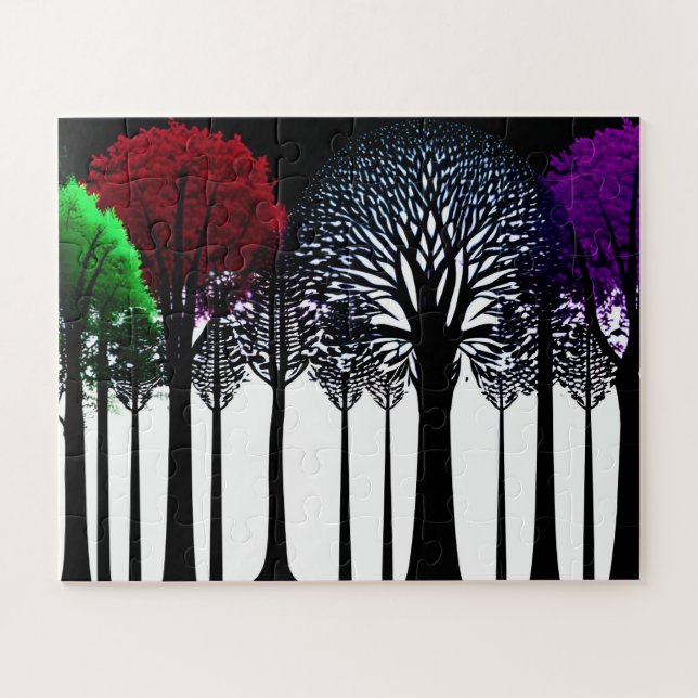 Silhouette Black Trees with Green Red and Purple Jigsaw Puzzle (Horizontal)