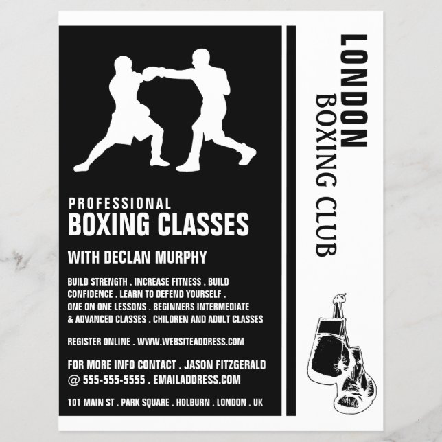 Silhouette Boxing Match, Boxing Class Advert Flyer (Front)