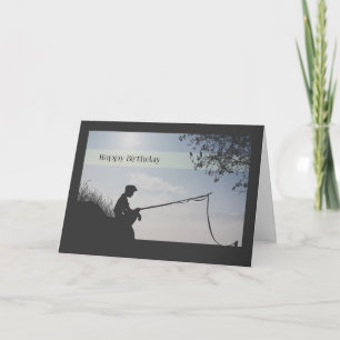 Silhouette Boy Fishing Birthday Card