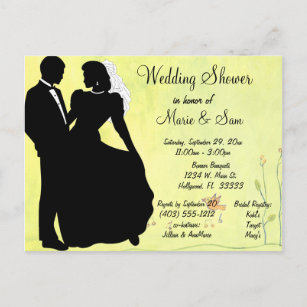 Silhouette Bride And Groom Spring Background Invitation Postcard