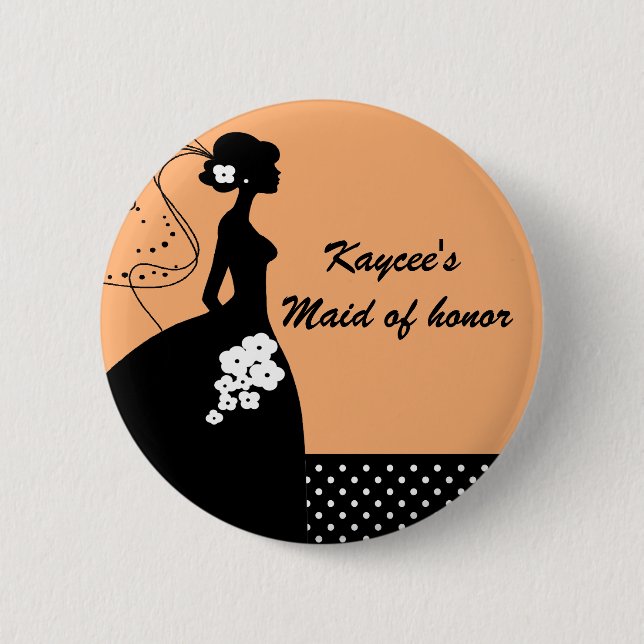 Silhouette Bride Bridal Party Maid of Honour Butto 2 Inch Round Button (Front)