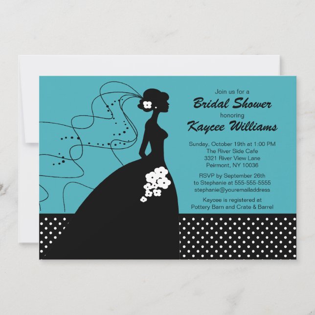 Silhouette Bride Turquoise Bridal Shower Invite (Front)