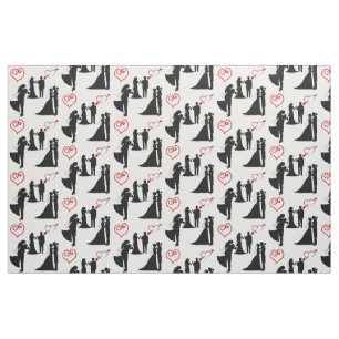 Silhouette Brides and Grooms Red Hearts Fabric