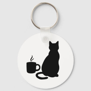 Silhouette Catful Coffee Art DesignK eychain Keychain