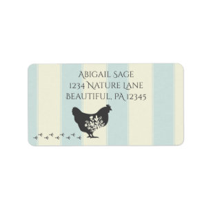 Silhouette Chicken with Flowers Farm Address Label