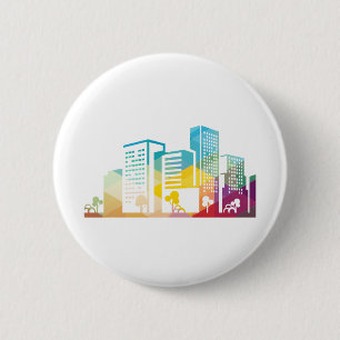 silhouette cityscape building icon colour city 2 inch round button