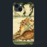 Silhouette Conch Shell iPhone 13 Case<br><div class="desc">Stay relaxed with this piece of contemporary art by Jennifer Goldberger. Her collection of seashell art is relaxing and inspirational. This piece of art focuses on a large Conch seashell surrounded by green coral reef. Get this beautiful ocean art today with a silhouette feel on your next product.</div>