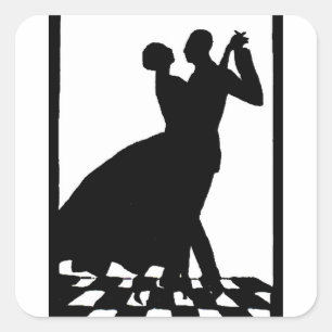 silhouette couple dancing in the dark print square sticker
