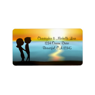 Silhouette Couple Sunset Beach Address Label
