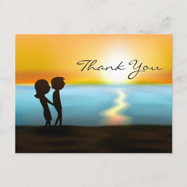 Silhouette Couple Sunset ~ Sunrise Beach Thank You Postcard (Front)