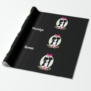Silhouette Couple with Bride & Groom Names Wrapping Paper