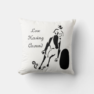 Silhouette Cowgirl Barrel Racing Throw Pillow