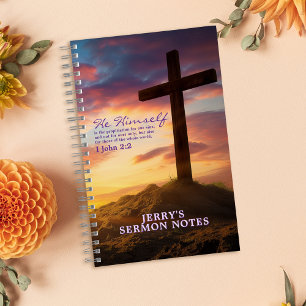 Silhouette Cross Scripture Verse Personalized Notebook