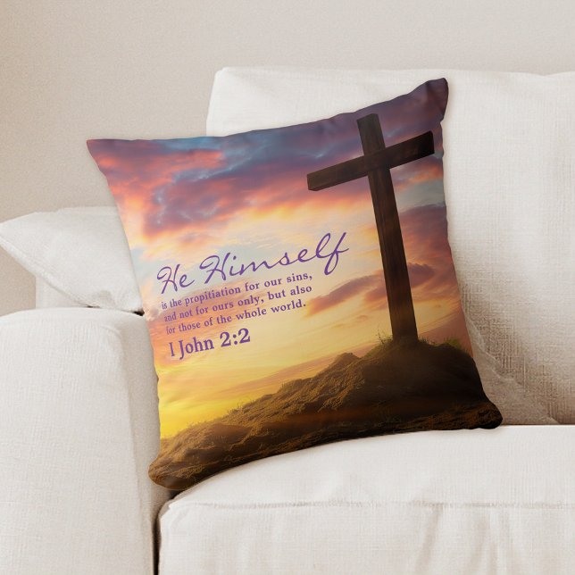 Silhouette Cross Scripture Verse Throw Pillow (Creator Uploaded)