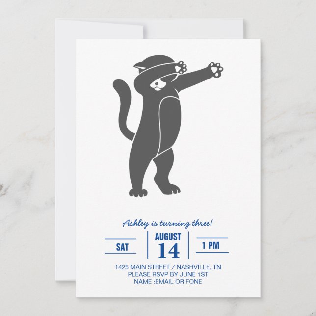 Silhouette Dabbing  cat - Choose background colour Invitation (Front)