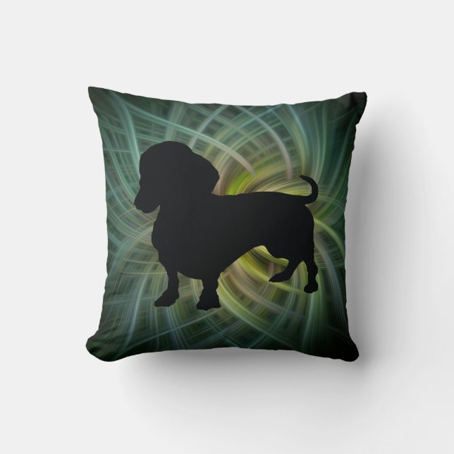 Silhouette Dachshund Vert Coussin à deux côtés (Recto)