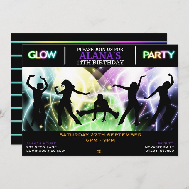 Silhouette Dancers Glow Party Invitations (Front/Back)