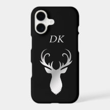 Silhouette de cerf à bois en argent Monogramme