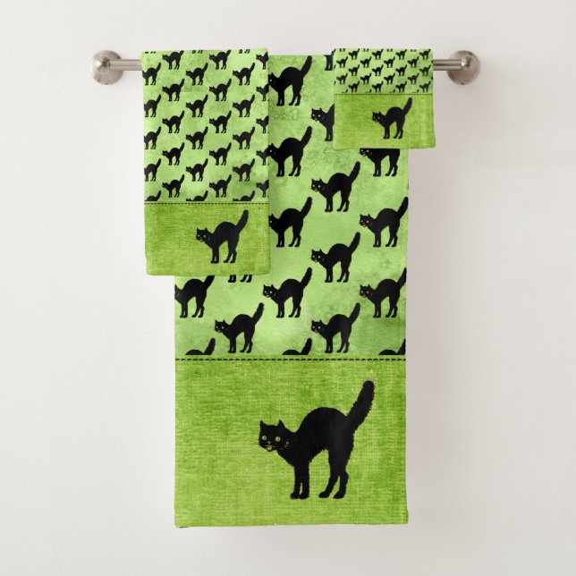 Silhouette de Chat noir d'Halloween Motif Green BG (En situation)