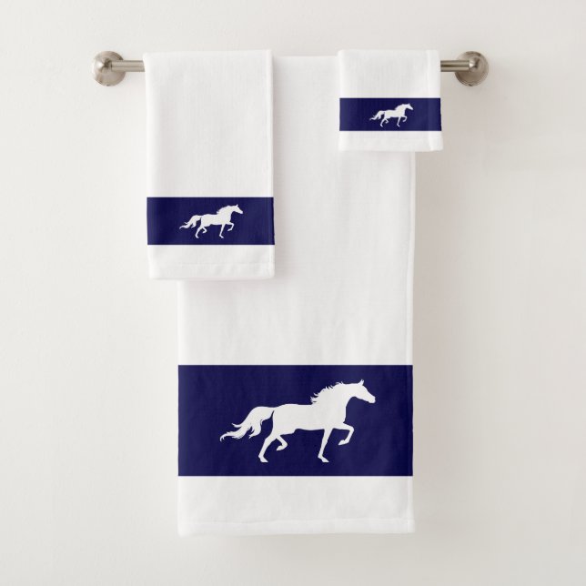 Silhouette de cheval blanc sur bleu marine et blan (En situation)