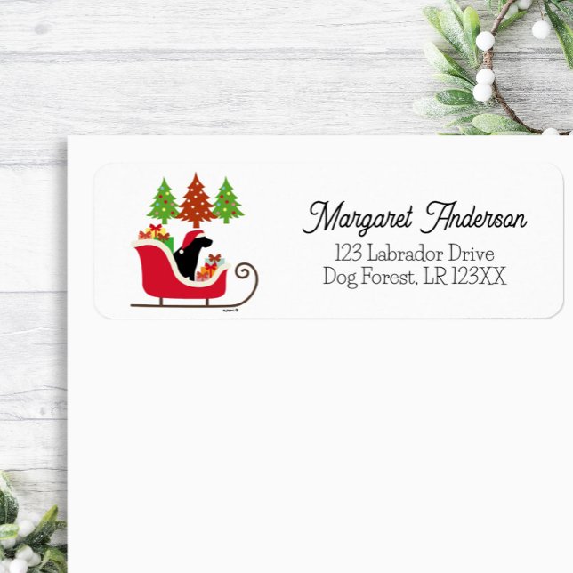 Silhouette de Noël Black Labrador (Black Labrador Silhouette Christmas Sleigh design Return Address Label for Labrador Owners.)