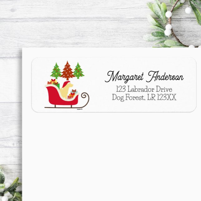 Silhouette de Noël du Labrador jaune (Yellow Labrador Silhouette Christmas Sleigh design Return Address Label for Labrador Owners.)