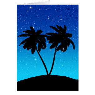 Silhouette de palmier sur Bleu du soir avec étoile