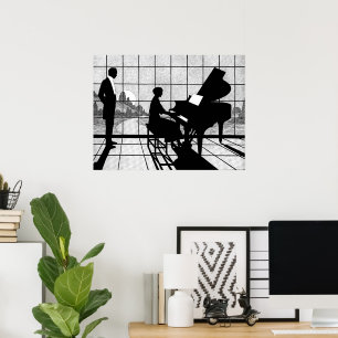 Silhouette de Piano Style Art Déco Noir et Blanc