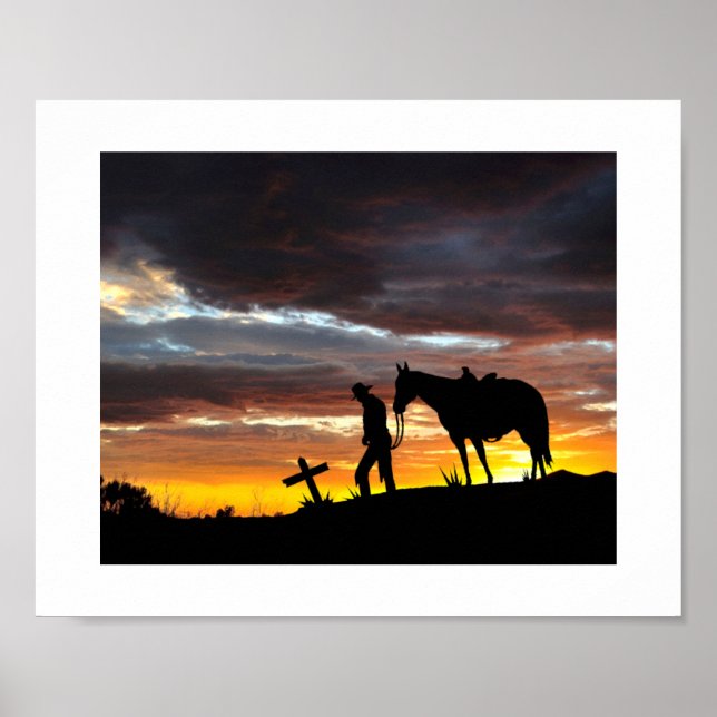 Silhouette De Prière Cowboy Avec Poster Du Coucher (Devant)