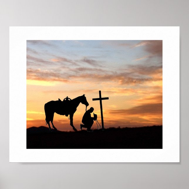 Silhouette De Prière Cowboy Avec Poster Du Coucher (Devant)