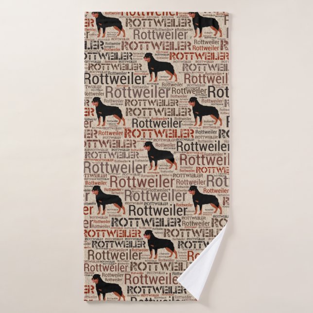 Silhouette de rottweiler et motif d'art de mot (Serviette de bain)