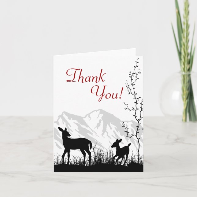 Silhouette Deer and Mountains Thank You Card (Front)