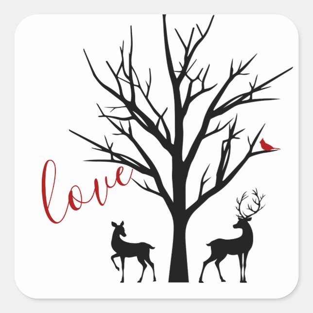 Silhouette Deer Couple in Love Winter Square Sticker (Front)