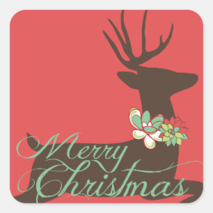 Silhouette Deer on Red Holiday Sticker