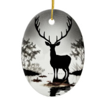 Silhouette, deer, oval hanging ornament