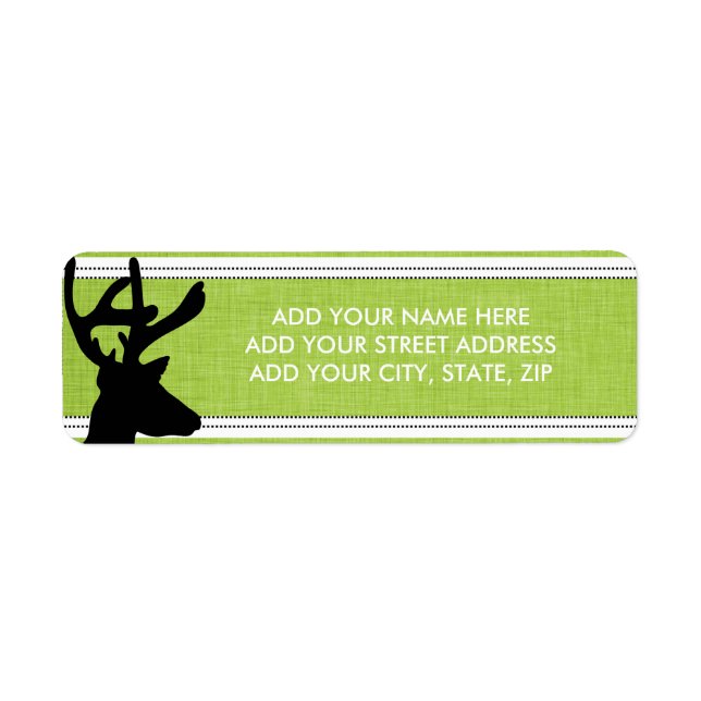 Silhouette Deer sur Green Holiday Étiquettes de ad (Devant)