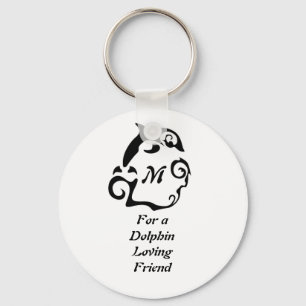 Silhouette Dolphin in a Black Sea Wave Monogram Keychain