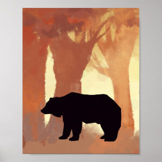 Silhouette d'ours dans la forêt - Art mural pour n