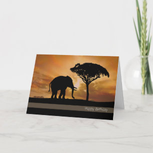 Silhouette Elephant With Sunset Birthday Card