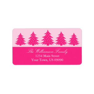 Silhouette Evergreen Trees Address Labels Hot Pink