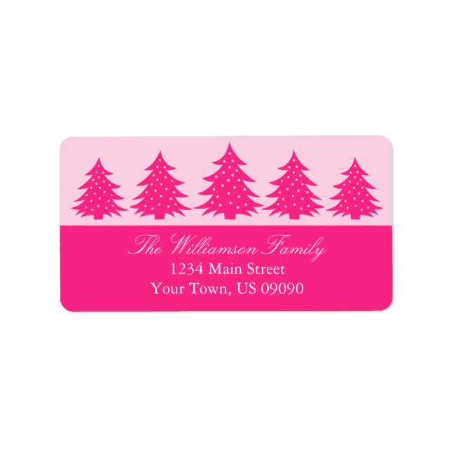 Silhouette Evergreen Trees Address Labels Hot Pink (Front)
