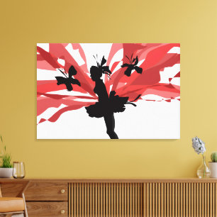 Silhouette Fairy with Red Floral Wings – Elegant C Canvas Print