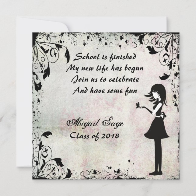 Silhouette fille avec Invitation de graduation pap (Devant)