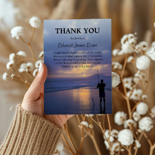 Silhouette Fisherman, Sunset and Ocean Thank You Card