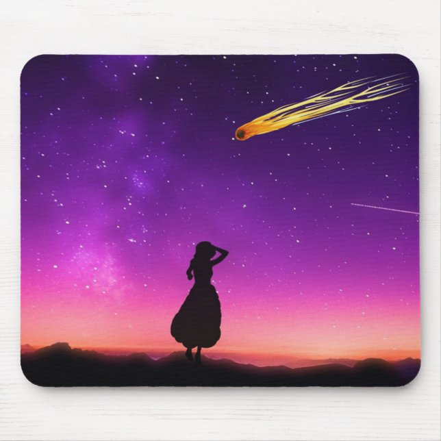Silhouette Girl Watches Meteor Crash To Earth Mouse Pad (Front)