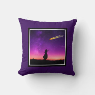 Silhouette Girl Watches Meteor Crash To Earth Throw Pillow