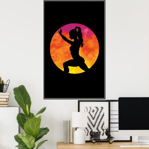 silhouette girl workout moon poster